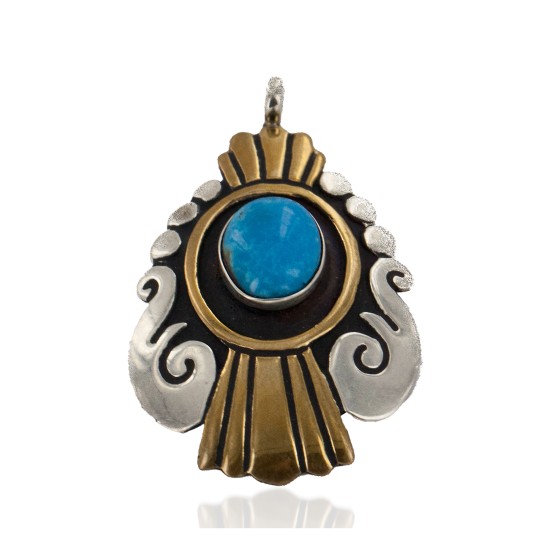 12kt Gold Filled .925 Sterling Silver Handmade Certified Authentic Navajo Natural Turquoise Native American Pendant 24404
