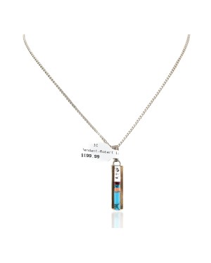 Nickel Handmade Certified Authentic Navajo Inlay Natural Turquoise Coral Native American Necklace 24405-1
