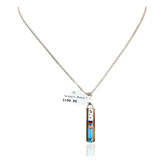 Nickel Handmade Certified Authentic Navajo Inlay Natural Turquoise Coral Native American Necklace 24405-1