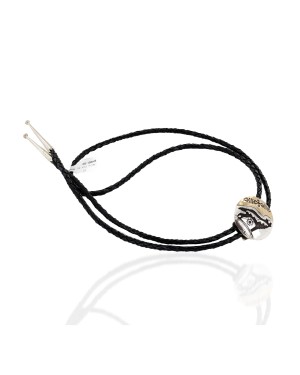 .925 Sterling Silver and 12kt Gold Filled Leather Handmade Coyote Certified Authentic Navajo Native American Bolo Tie  24417-3-2