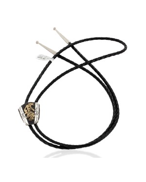 .925 Sterling Silver and 12kt Gold Filled Leather Handmade Corn Maiden Certified Authentic Navajo Native American Bolo Tie  24418-2