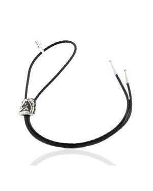 Handmade Certified Authentic Horse Leather Navajo .925 Sterling Silver Native American Bolo Tie  24418-3