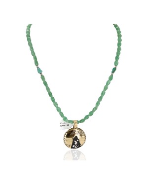 Certified Authentic Wolf 12kt Gold Filled and .925 Sterling Silver Handmade Natural Turquoise Jade Native American Necklace 24420-4-10225