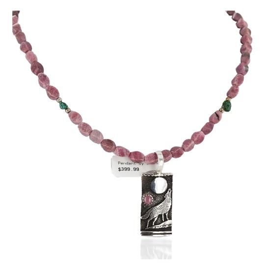 .925 Sterling Silver Handmade Wolf and Moon Certified Authentic Navajo Natural Charoite Native American Necklace 24421-1-16047-3 .925 Sterling Silver Handmade Wolf and Moon Certified Authentic Navajo Natural Charoite Native American Necklace 24421-1-16047-3