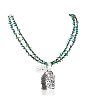 2 Strand Certified Authentic .925 Sterling Silver Kachina Handmade Natural Turquoise Native American Necklace 24422-3-25252-2