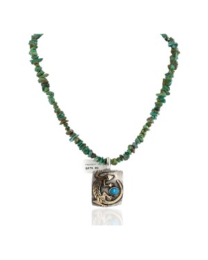Certified Authentic 12kt Gold Filled and .925 Sterling Silver Handmade Gecko Natural Turquoise Native American Necklace 24422-6-16065-6