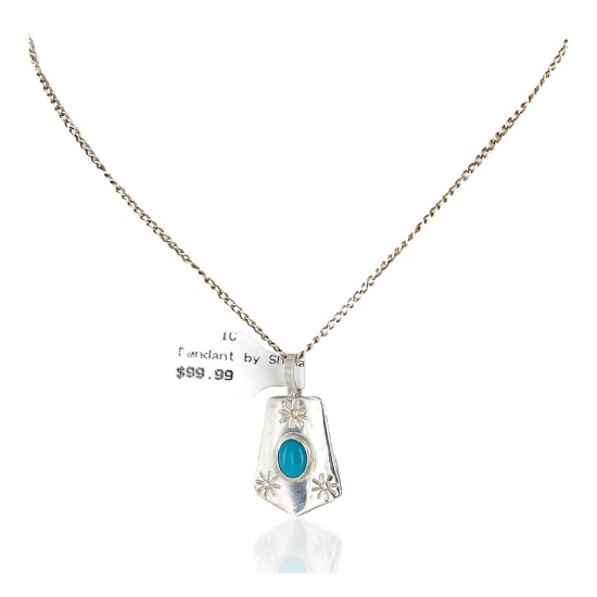 Certified Authentic .925 Sterling Silver Handmade Navajo Natural Turquoise Native American Necklace 24423-2