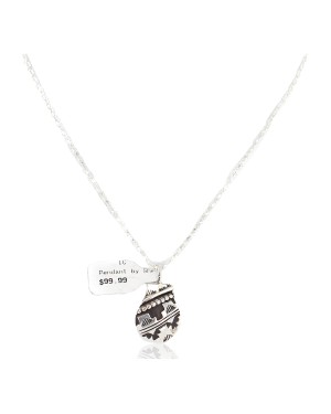 .925 Sterling Silver Handmade Certified Authentic Navajo Native American Necklace 24423-4