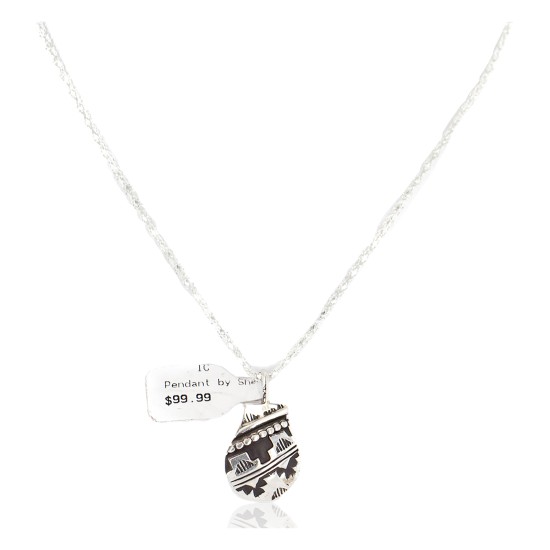 .925 Sterling Silver Handmade Certified Authentic Navajo Native American Necklace 24423-4