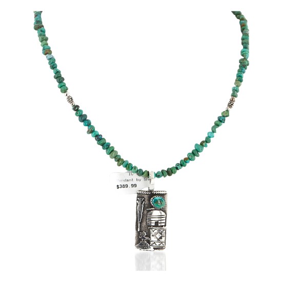 Certified Authentic .925 Sterling Silver Handmade Storyteller Natural Turquoise Native American Necklace 24424-3-790102