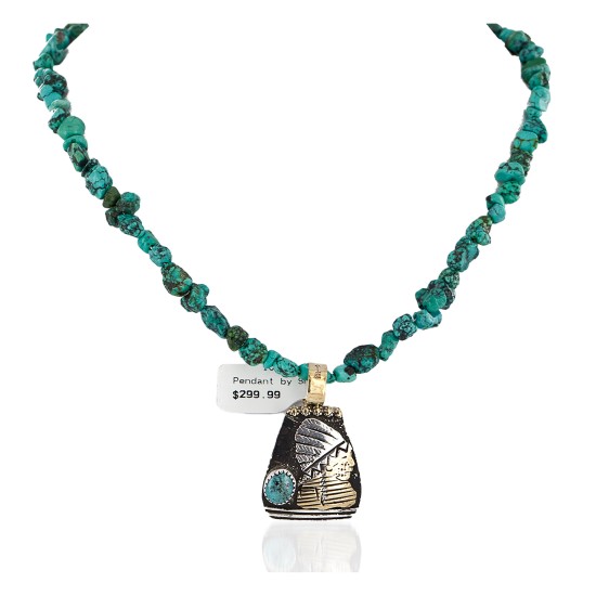 .925 Sterling Silver and 12kt Gold Filled Handmade INDIAN Certified Authentic Navajo Natural Turquoise Native American Necklace 24425-16065-3