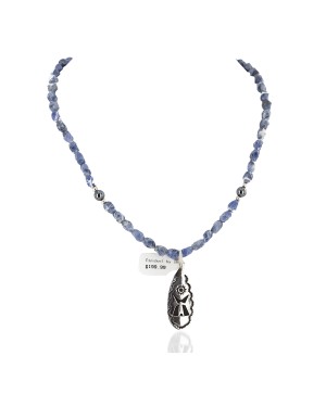 Certified Authentic .925 Sterling Silver Handmade Natural Lapis Hematite Native American Necklace 24426-1-16047-1