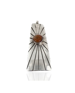 .925 Sterling Silver Handmade Certified Authentic Natural Agate Native American Pendant 24426-4
