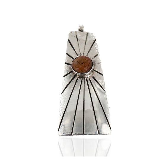 .925 Sterling Silver Handmade Certified Authentic Natural Agate Native American Pendant 24426-4