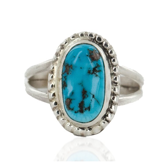 925 Sterling Silver Oval Handmade Certified Authentic Navajo Natural Turquoise Native American Ring  24429-1