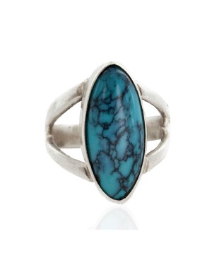 925 Sterling Silver Handmade Certified Authentic Navajo Natural Turquoise Native American Ring  24432-1