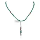 .925 Sterling Silver Handmade Navajo Natural Chips Turquoise Chips Coral Native American Necklace 24434-15771