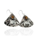 .925 Sterling Silver Horse Handmade Navajo Natural Tigers Eye Dangle Native American Earrings 24437-2