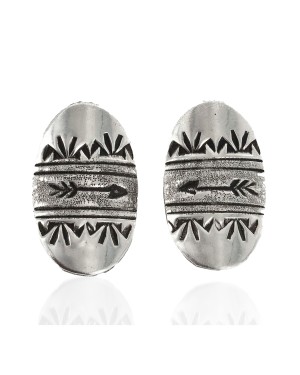 .925 Sterling Silver Arrow Handmade Certified Authentic Navajo Stud Native American Earrings 24438-1