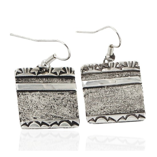.925 Sterling Silver Handmade Certified Authentic Navajo Dangle Native American Earrings 24438-2