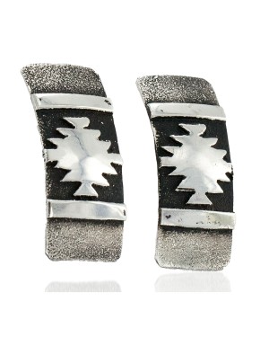 .925 Sterling Silver Handmade Certified Authentic Navajo Stud Native American Earrings 24438-3