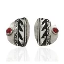 .925 Sterling Silver Wave Handmade Navajo Natural Coral Stud Native American Earrings 24439-2