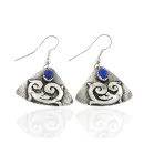 .925 Sterling Silver Handmade Navajo Natural Lapis Dangle Native American Earrings 24439-3