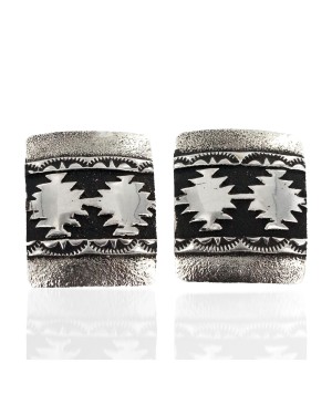 .925 Sterling Silver Handmade Certified Authentic Navajo Stud Native American Earrings 24439-5