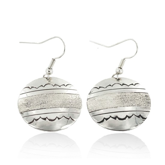.925 Sterling Silver Handmade Certified Authentic Navajo Dangle Native American Earrings 24439-7