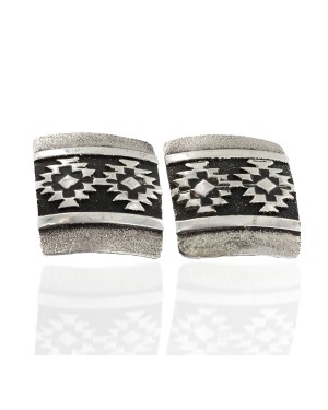 .925 Sterling Silver Handmade Certified Authentic Navajo Stud Native American Earrings 1 24439-9