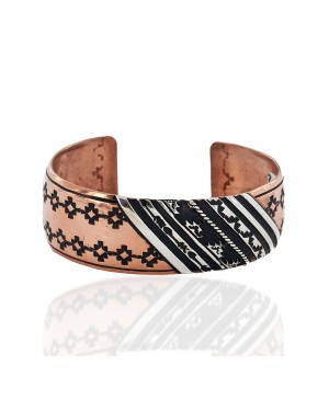 Handmade Mountain Certified Authentic Navajo Pure .925 Sterling Silver and Copper Native American Bracelet 24440-2