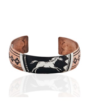 Handmade Certified Authentic Horse Navajo .925 Sterling Silver and Pure Copper Native American Bracelet 24446-1