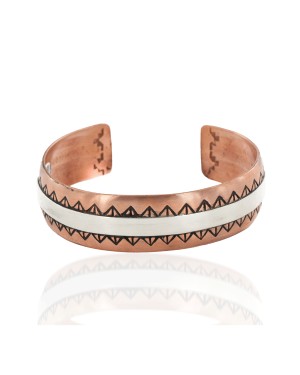 Handmade Certified Authentic Navajo Pure .925 Sterling Silver and Copper Native American Bracelet 24447-1