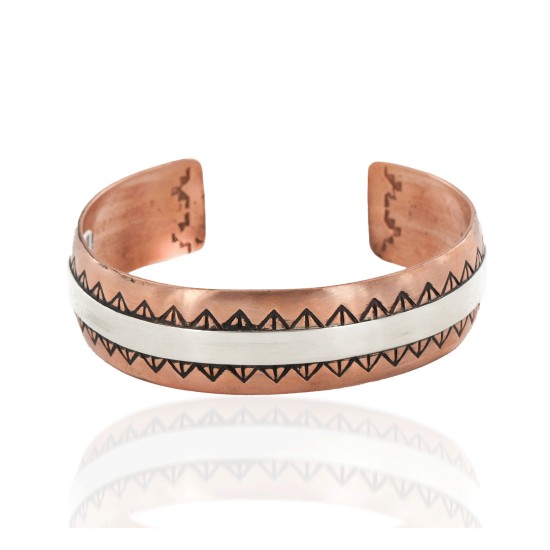 Handmade Certified Authentic Navajo Pure .925 Sterling Silver and Copper Native American Bracelet 24447-1