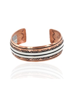 Handmade Certified Authentic Navajo Pure .925 Sterling Silver and Copper Native American Bracelet 24452-1