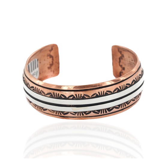 Handmade Certified Authentic Navajo Pure .925 Sterling Silver and Copper Native American Bracelet 24452-1