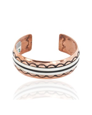 Handmade Certified Authentic Navajo Pure .925 Sterling Silver and Copper Native American Bracelet 24452-2