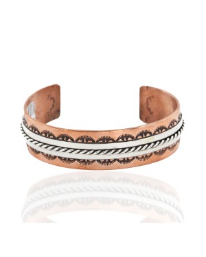 Handmade Certified Authentic Navajo Pure .925 Sterling Silver and Copper Native American Bracelet  24452-3