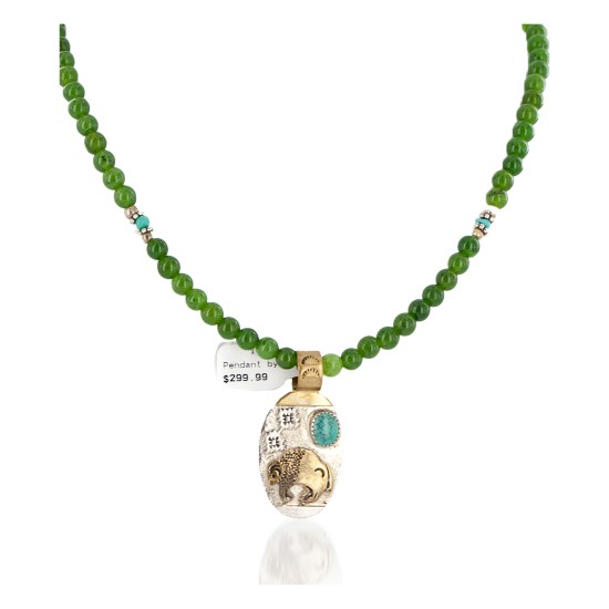12kt Gold Filled .925 Sterling Silver Handmade Buffalo Certified Authentic Navajo Natural Spiderweb Turquoise Native American Necklace 24460-16026-5