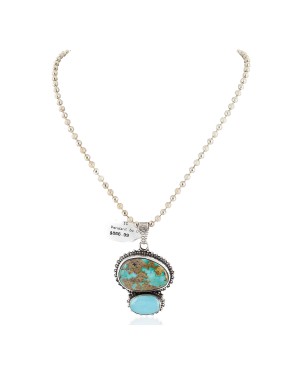 Handmade .925 Sterling Silver Natural Turquoise and Turquoise Native American Necklace 24478-1