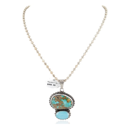 Handmade .925 Sterling Silver Natural Turquoise and Turquoise Native American Necklace 24478-1