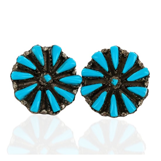 .925 Sterling Silver Handmade Certified Authentic Zuni Natural Turquoise Native American Stud Earrings 24485 .925 Sterling Silver Handmade Certified Authentic Zuni Natural Turquoise Native American Stud Earrings 24485