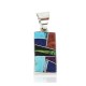 Rectangle Certified Authentic Navajo .925 Sterling Silver Natural Multicolor Real Handmade Native American Inlaid Pendant 24490-6
