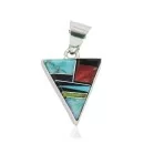 Navajo Triangle .925 Sterling Silver Natural Multicolor Real Handmade Native American Inlaid Pendant 24491-13