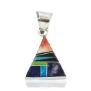 Navajo Triangle .925 Sterling Silver Natural Multicolor Real Handmade Native American Inlaid Pendant 24491-2