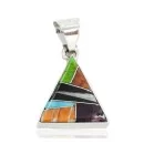 Triangle Navajo .925 Sterling Silver Natural Multicolor Real Handmade Native American Inlaid Pendant 24491-3