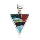 Navajo Triangle .925 Sterling Silver Natural Multicolor Real Handmade Native American Inlaid Pendant 24491-4