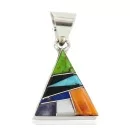 Triangle Navajo .925 Sterling Silver Natural Multicolor Real Handmade Native American Inlaid Pendant 24491-6
