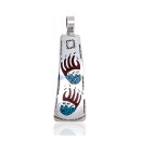 Bear Paw .925 Starling Silver Handmade Navajo Native American Natural Turquoise Coral Pendent 24541-4