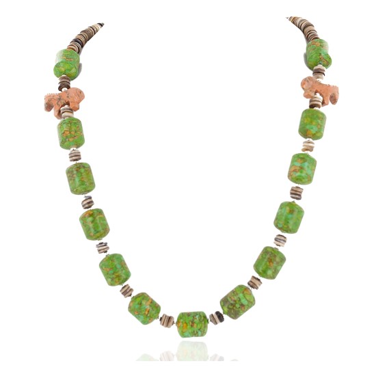 Carved Horse Fetish Certified Authentic Navajo .925 Sterling Silver Natural Jasper Gaspeite Native American Necklace 25102-2